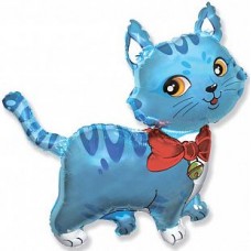 Фольгированный шар на палочке Милый котенок (голубой) мини